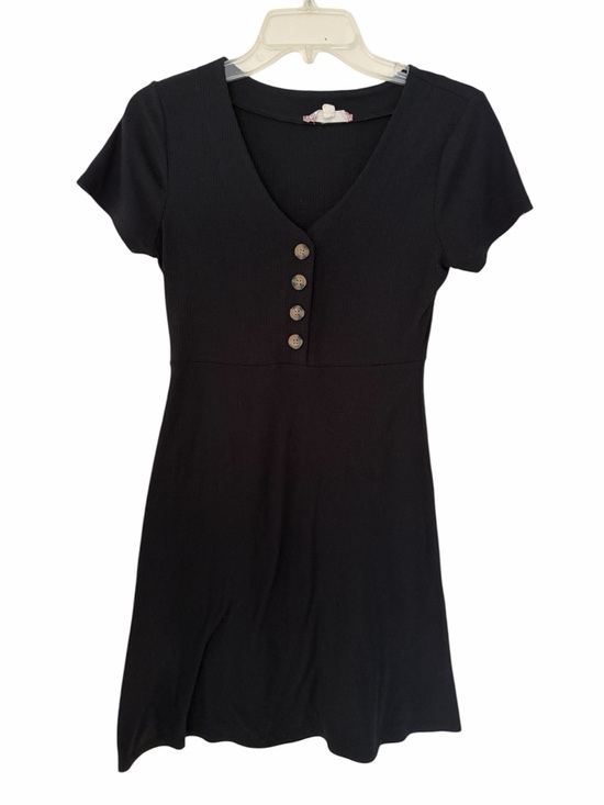 Pink Rose Tops - Pink Rose Black V-Neck Short Sleeve Button Front Dress Top